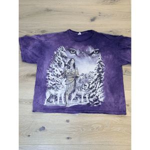 Vintage Indian Wolf Full Snow Delta Pro Weight Shirt Mens XL Purple Short Sleeve